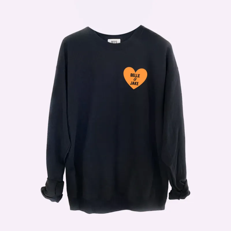 HEART U MOST ♡ black adult sweatshirt with orange heart sold by BFFS & BABES