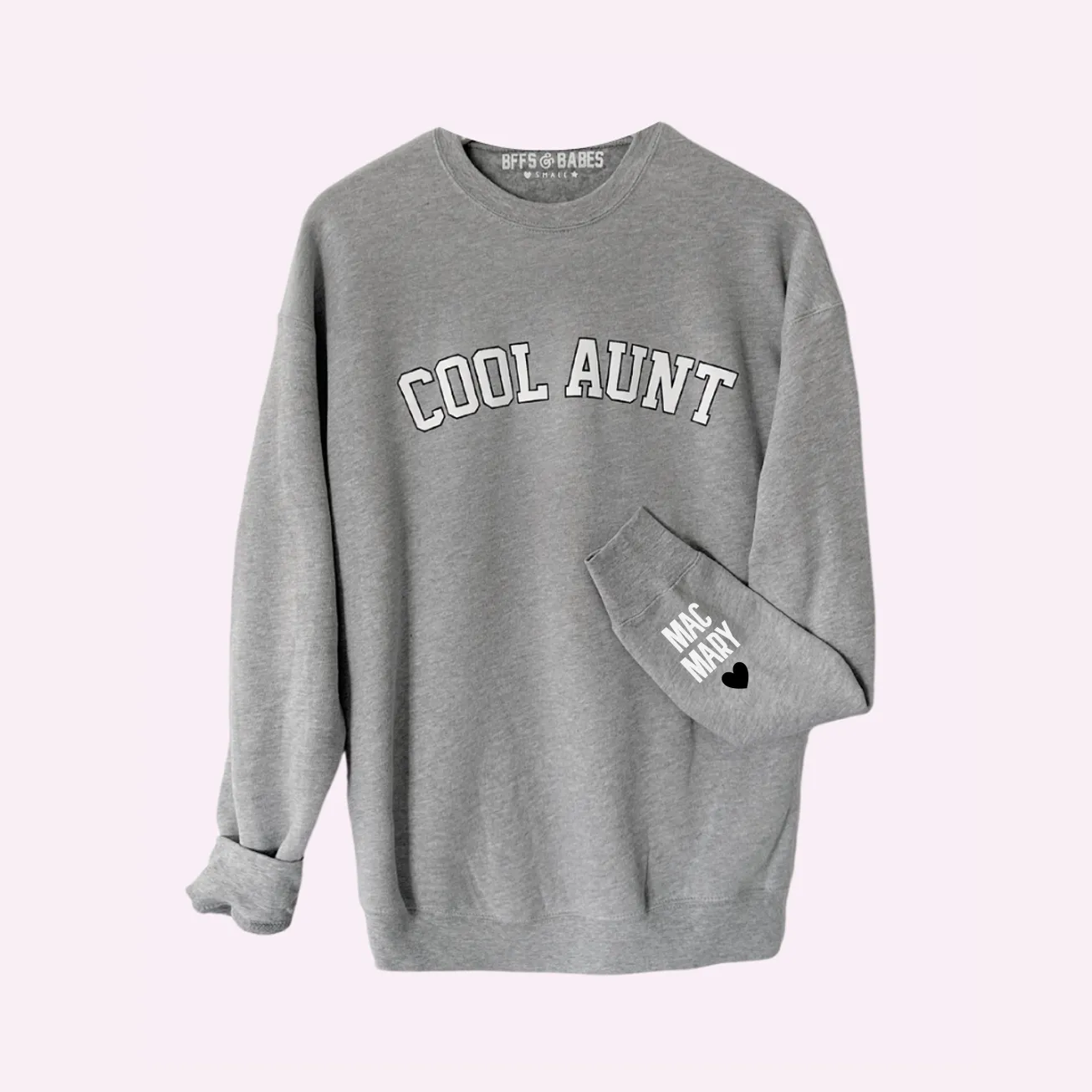 LOVE ON THE CUFF ♡ static gray cool aunt sweatshirt with personalized cuff sold by BFFS & BABES