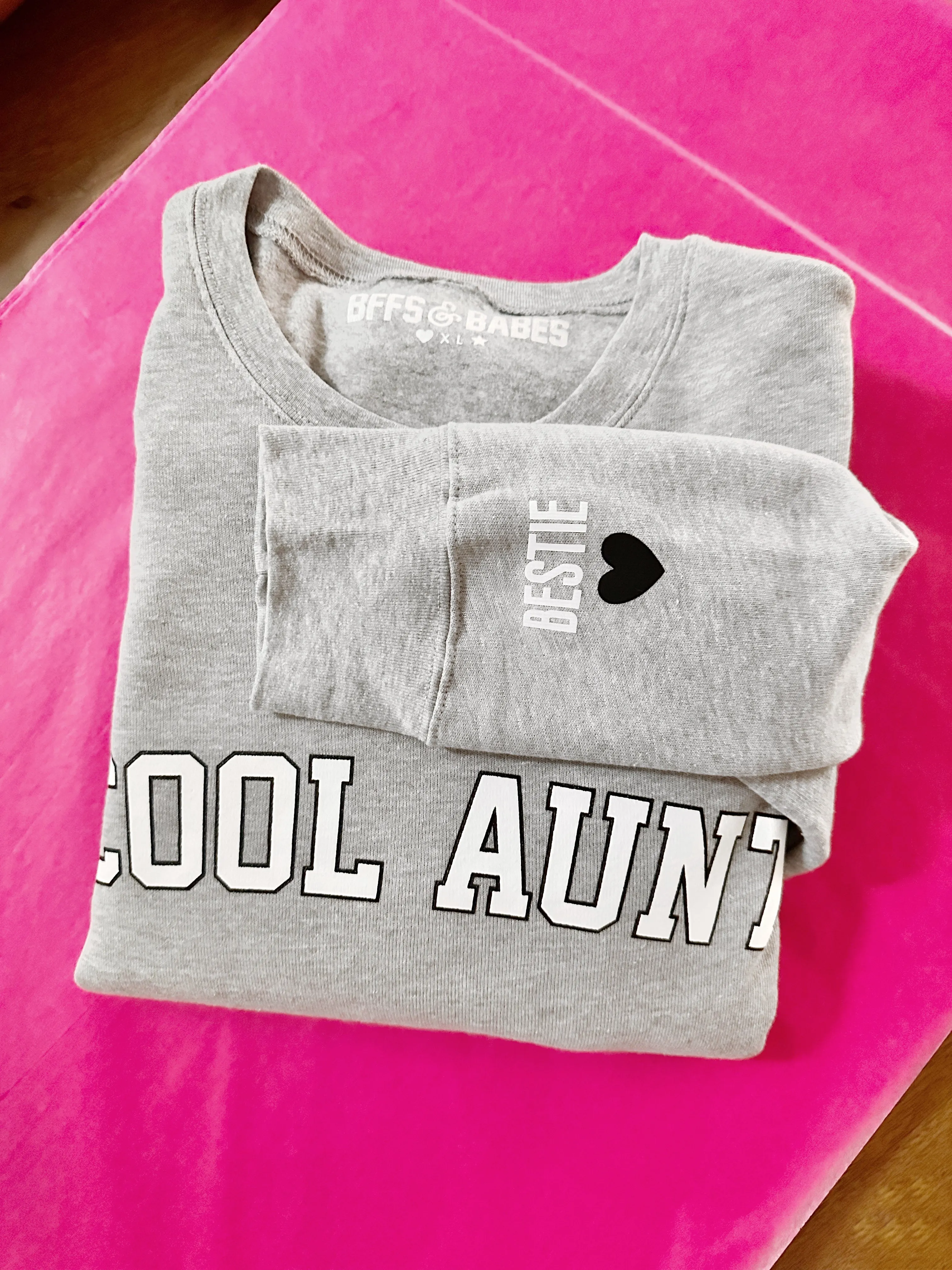 LOVE ON THE CUFF ♡ static gray cool aunt sweatshirt with personalized cuff sold by BFFS & BABES product image thumbnail 2