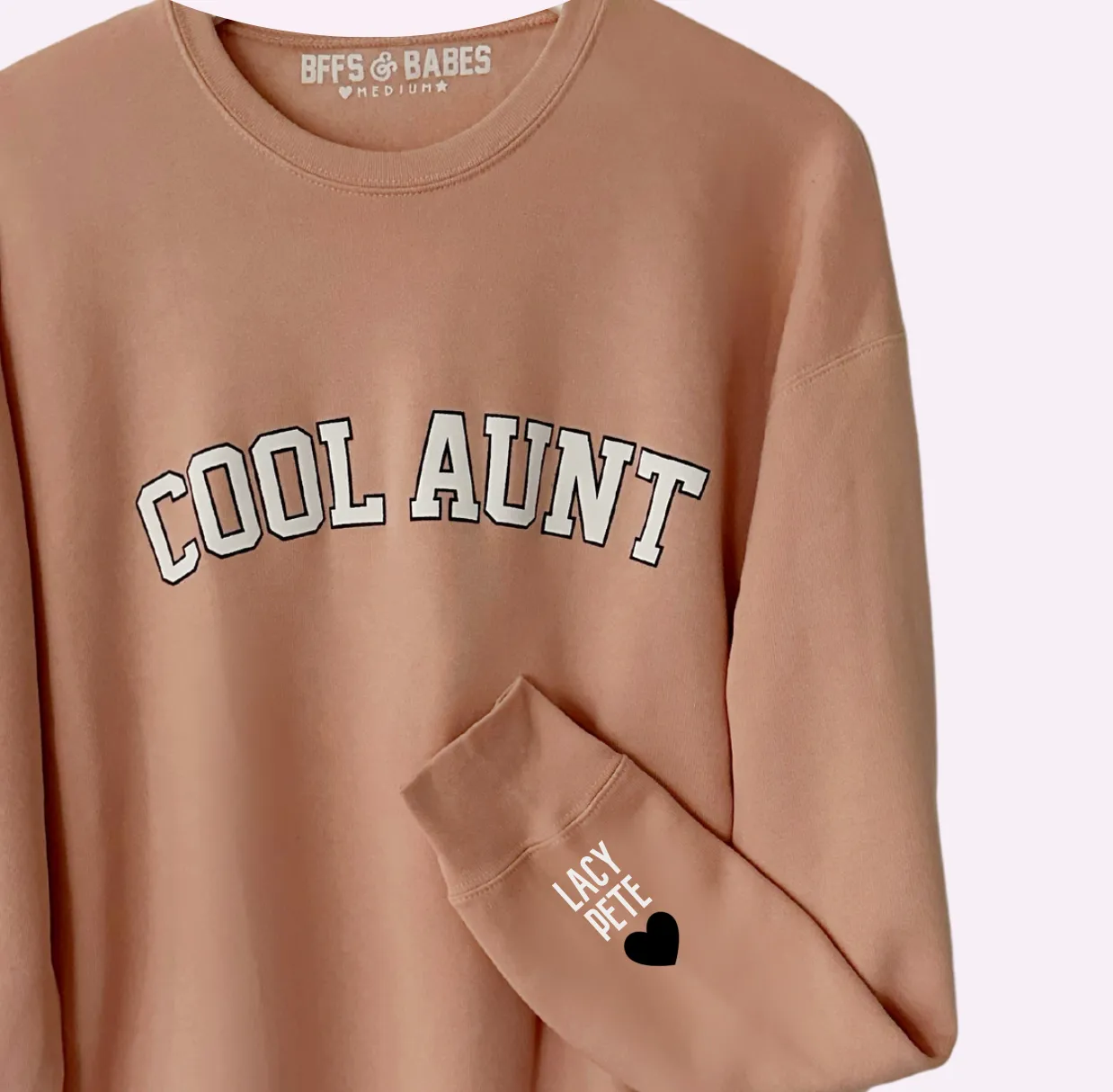 LOVE ON THE CUFF ♡ blush cool aunt sweatshirt with personalized cuff sold by BFFS & BABES product image thumbnail 2