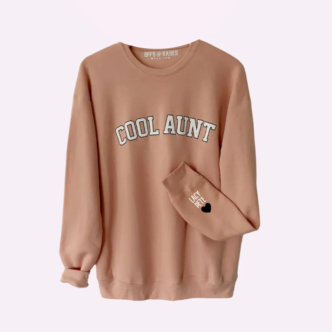 LOVE ON THE CUFF ♡ blush cool aunt sweatshirt with personalized cuff sold by BFFS & BABES