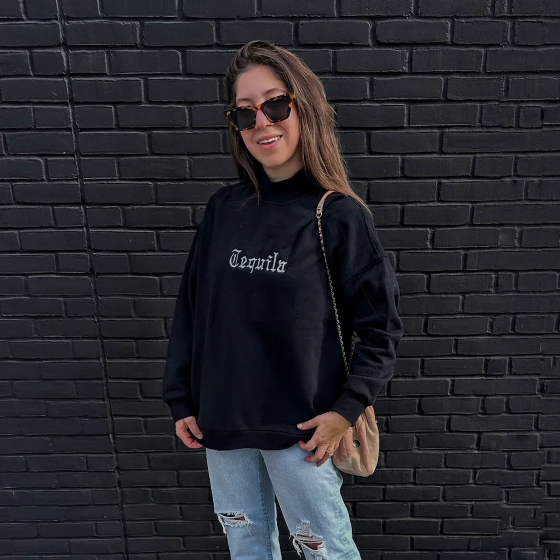 OLD SCHOOL STITCH ♡ black customizable embroidered mock neck sweatshirt sold by BFFS & BABES product image thumbnail 2