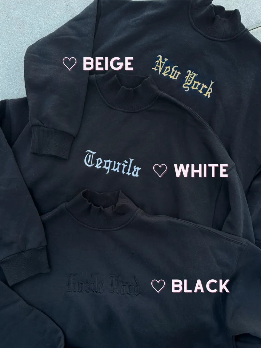 OLD SCHOOL STITCH ♡ black customizable embroidered mock neck sweatshirt sold by BFFS & BABES product image thumbnail 3