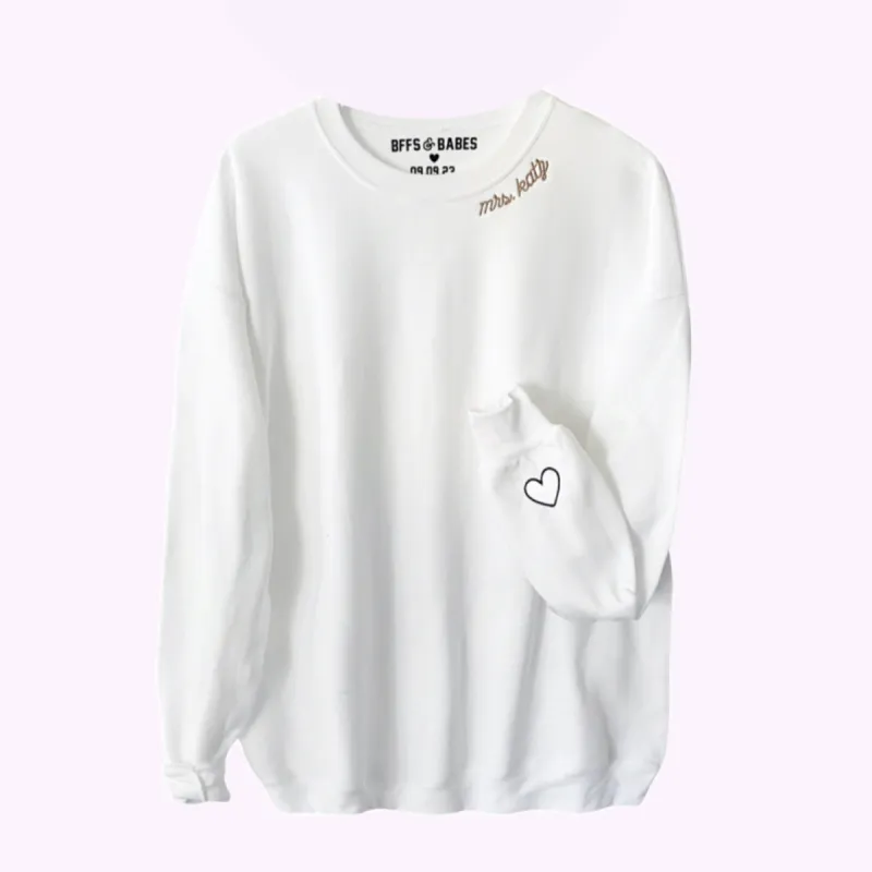BFFS & BABES x YOU ♡ personalized label + stitch collar white sweatshirt sold by BFFS & BABES