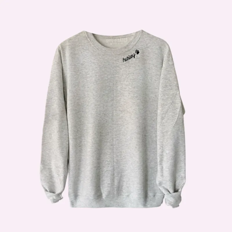 PAW STITCH ♡ gray custom embroidered sweatshirt with paw print sold by BFFS & BABES