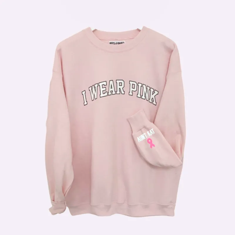 I WEAR PINK ♡ personalizable ribbon on the cuff sweatshirt sold by BFFS & BABES