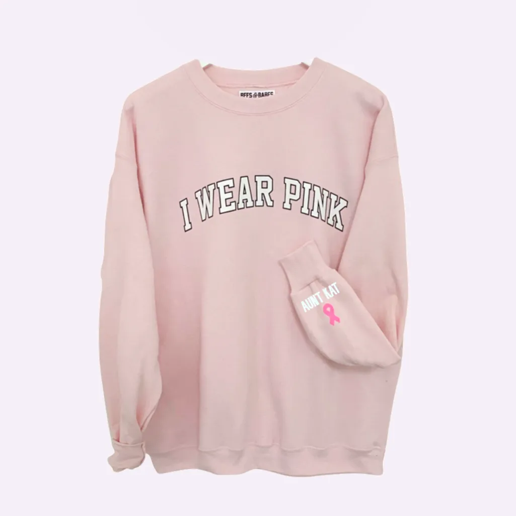 I WEAR PINK ♡ personalizable ribbon on the cuff sweatshirt sold by BFFS & BABES