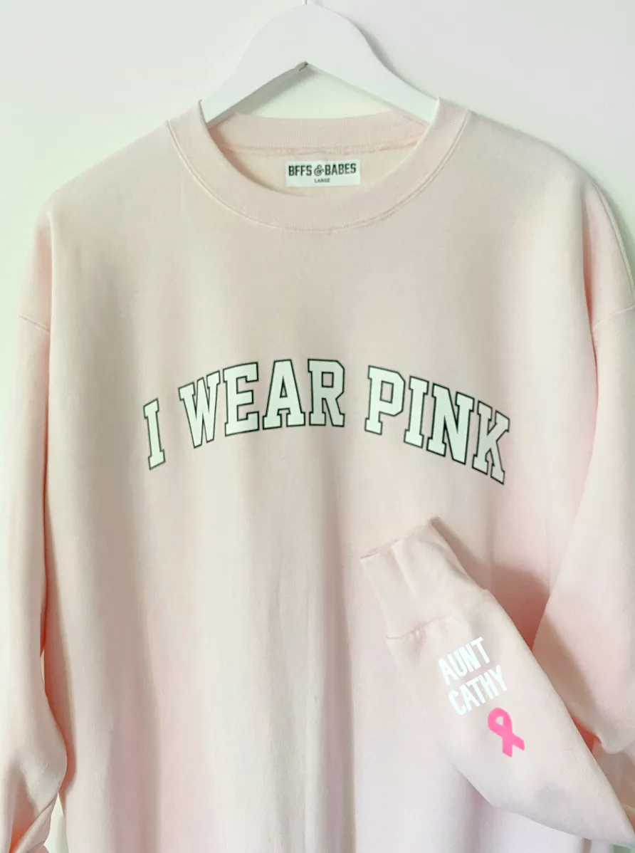 I WEAR PINK ♡ personalizable ribbon on the cuff sweatshirt sold by BFFS & BABES product image thumbnail 4