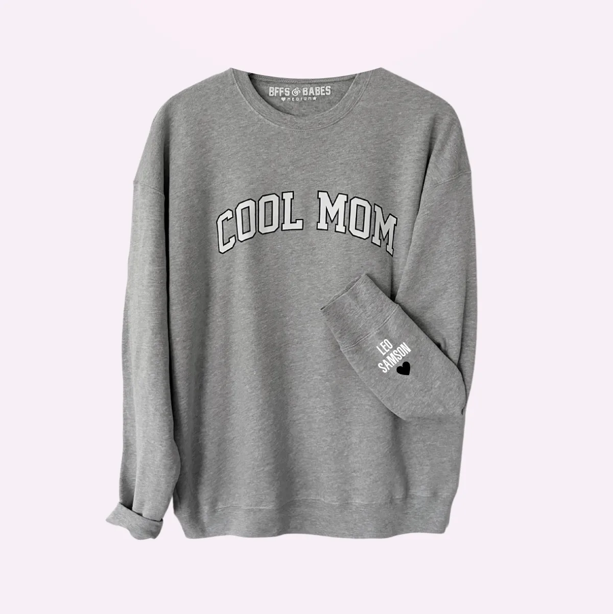 LOVE ON THE CUFF ♡ static gray cool mom sweatshirt with personalized cuff sold by BFFS & BABES