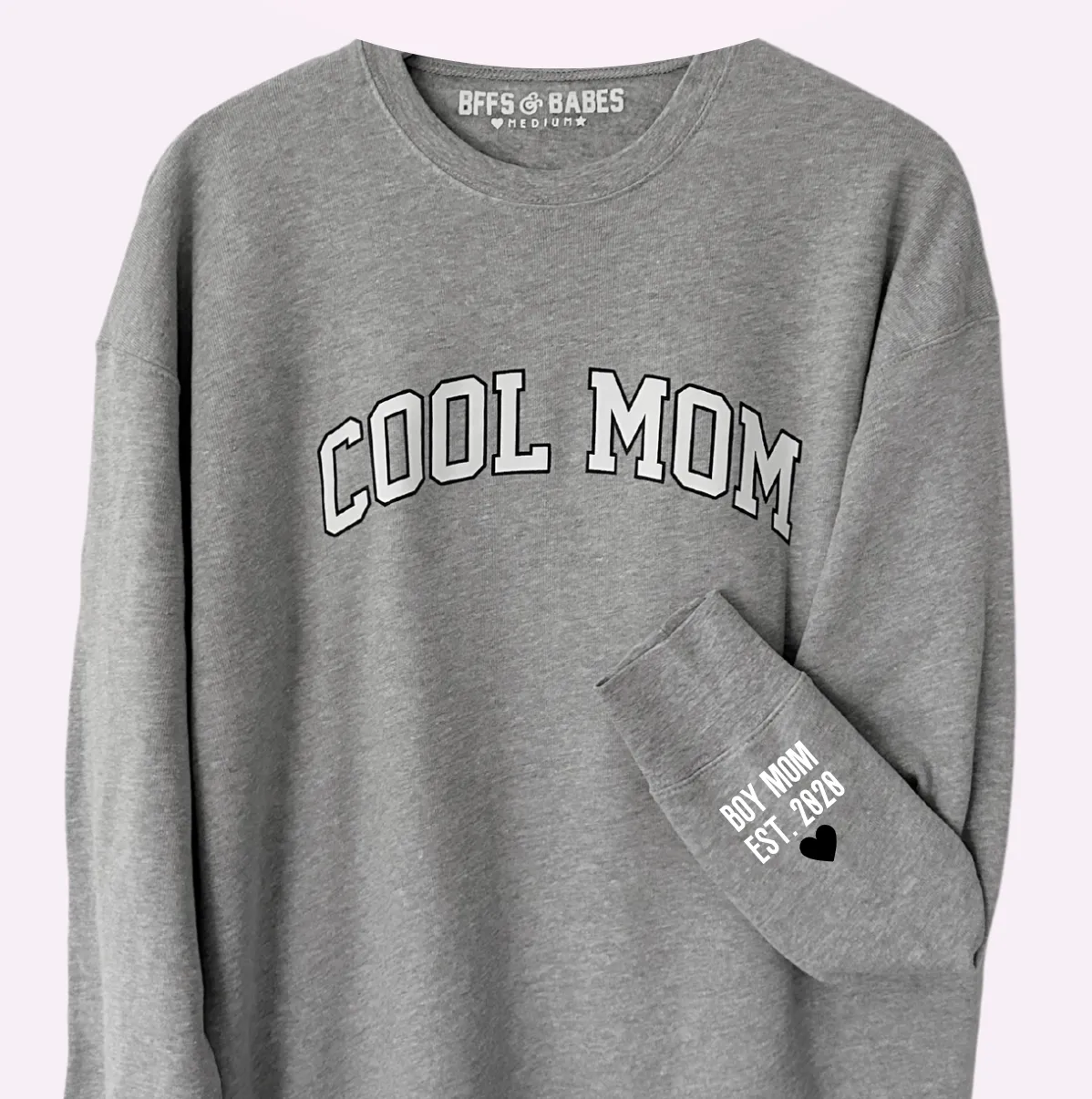 LOVE ON THE CUFF ♡ static gray cool mom sweatshirt with personalized cuff sold by BFFS & BABES product image thumbnail 2