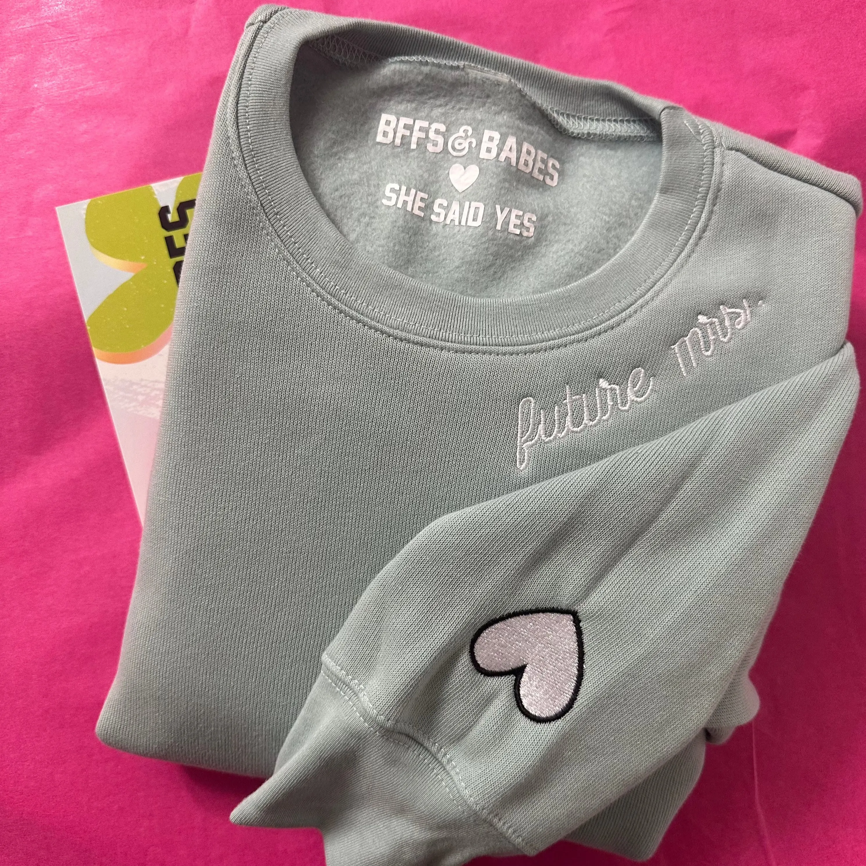 BFFS & BABES x YOU ♡ personalized label + stitch collar seafoam sweatshirt sold by BFFS & BABES product image thumbnail 5