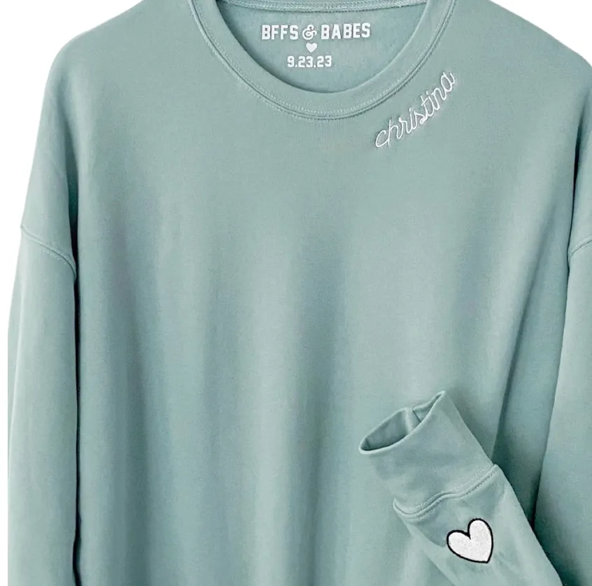 BFFS & BABES x YOU ♡ personalized label + stitch collar seafoam sweatshirt sold by BFFS & BABES product image thumbnail 2