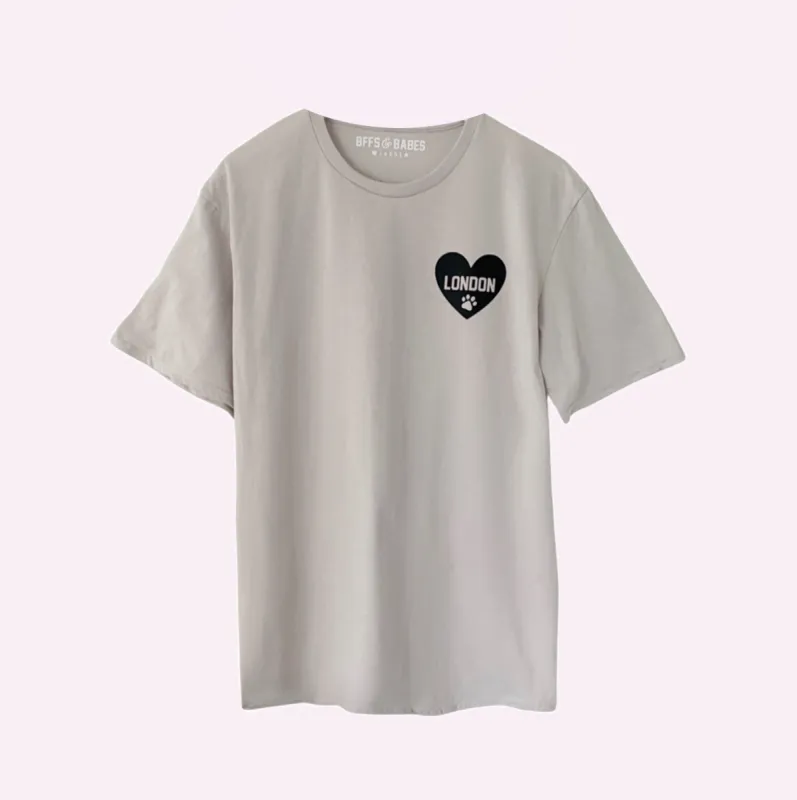 HEART U MOST ♡ gray t-shirt with personalized heart paw print sold by BFFS & BABES