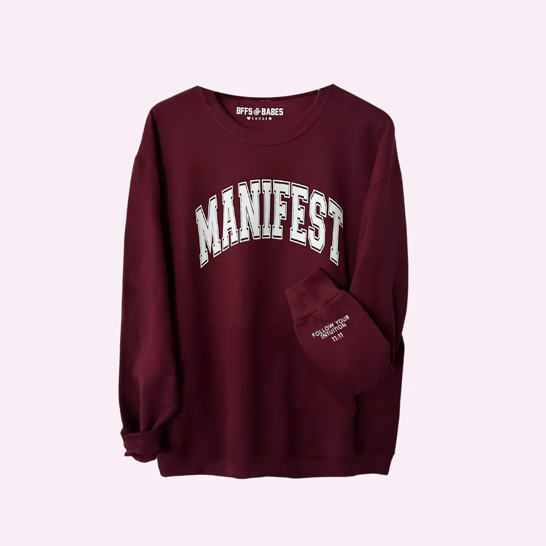 MANIFEST ♡ Jenna Crandall Collab burgundy sweatshirt sold by BFFS & BABES product image thumbnail 3