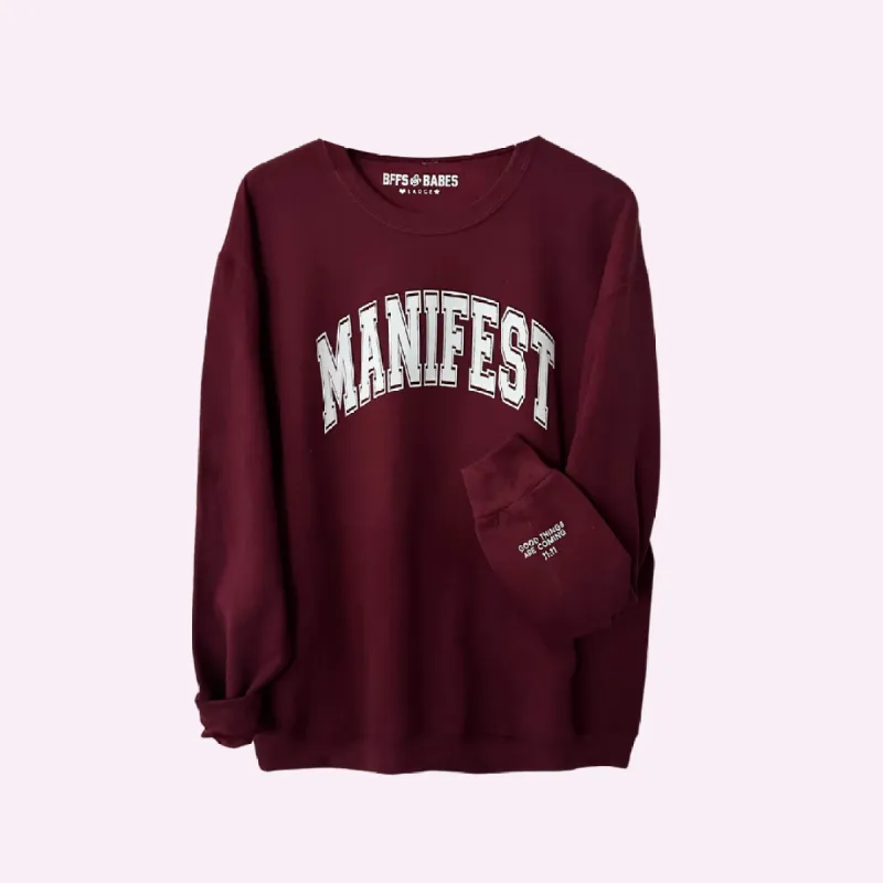 MANIFEST ♡ Jenna Crandall Collab burgundy sweatshirt sold by BFFS & BABES