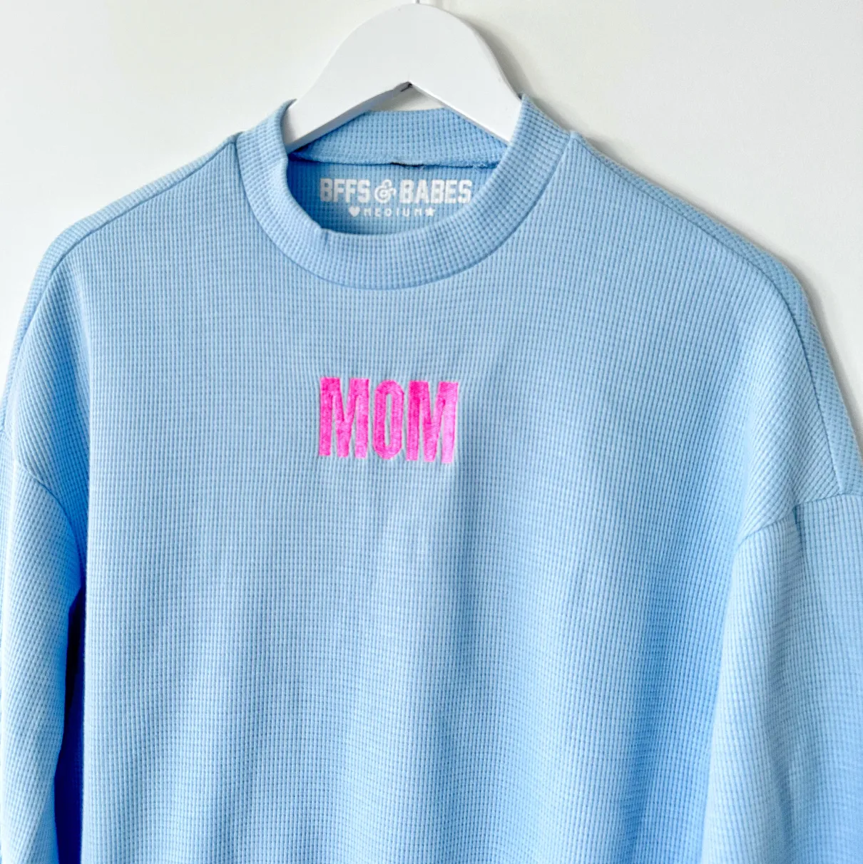 MOM CROP ♡ embroidered waffle mock neck sold by BFFS & BABES product image thumbnail 4