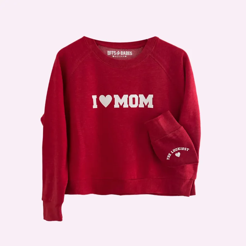 I LOVE MOM ♡ cropped sweatshirt with cuff sold by BFFS & BABES