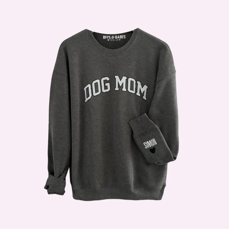 LOVE ON THE CUFF ♡ dark static gray dog mom sweatshirt with personalized cuff sold by BFFS & BABES