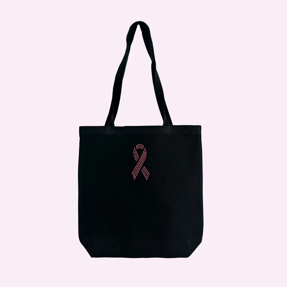 BCA SHINE ♡ black tote with pink rhinestone ribbon sold by BFFS & BABES