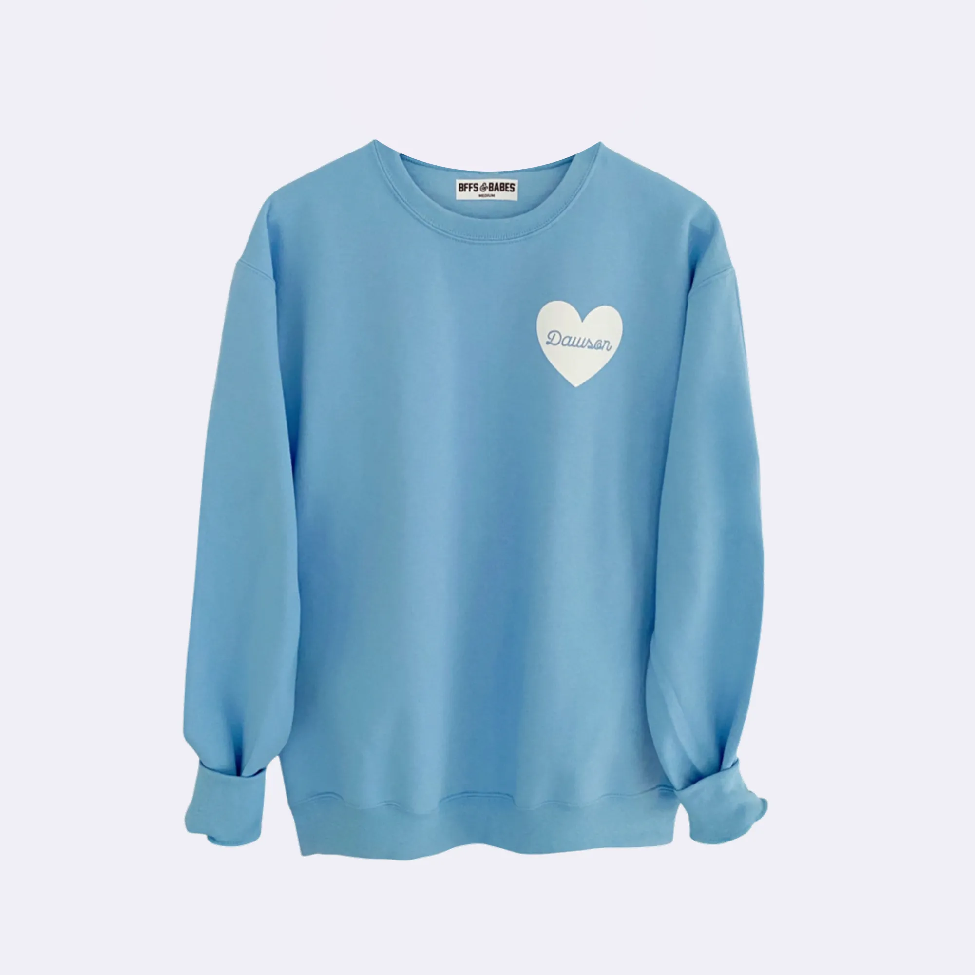 HEART U MOST ♡ light blue personalizable heart sweatshirt sold by BFFS & BABES