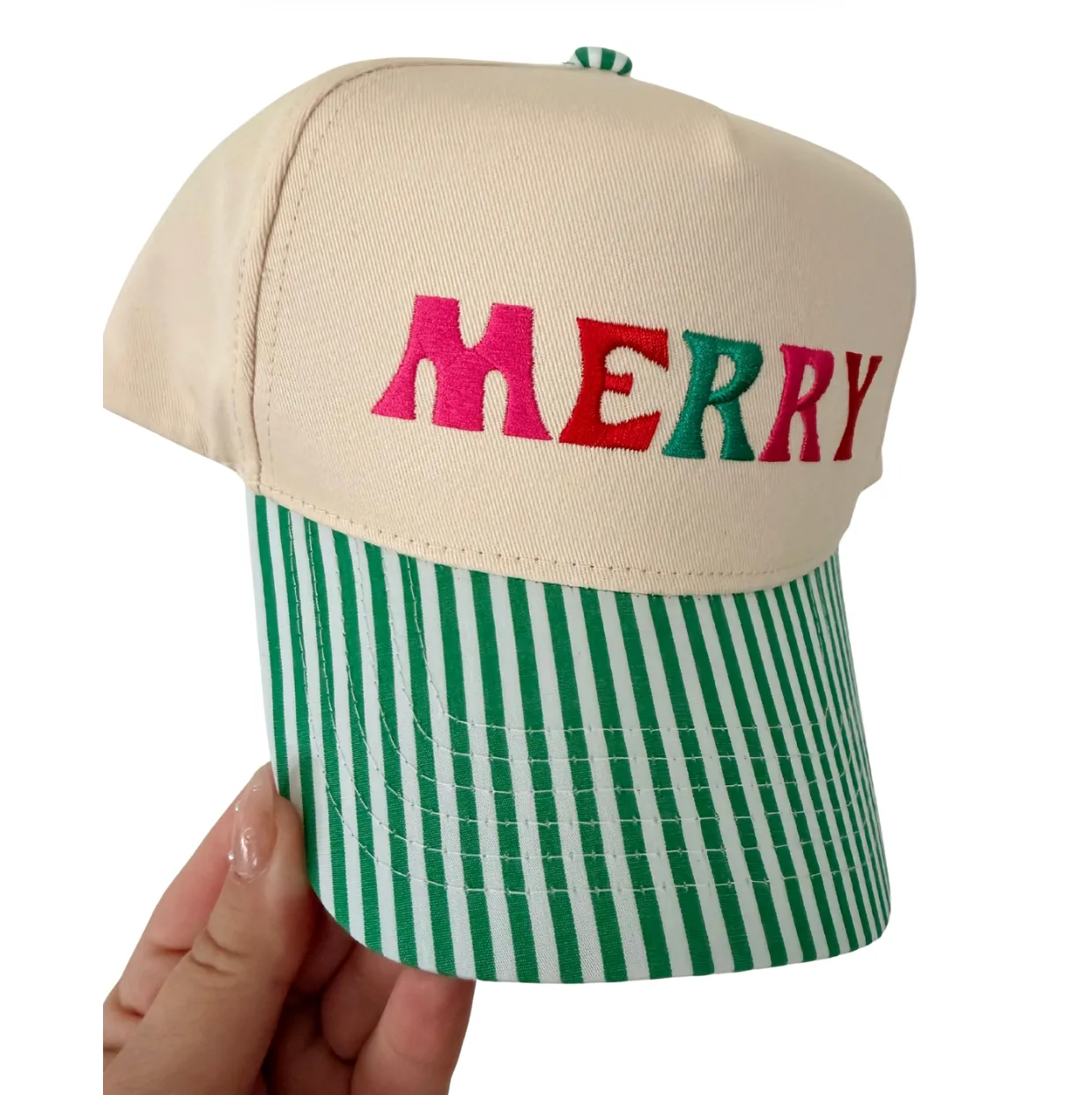 MERRY & BRIGHT ♡ embroidered striped brim hat sold by BFFS & BABES product image thumbnail 3