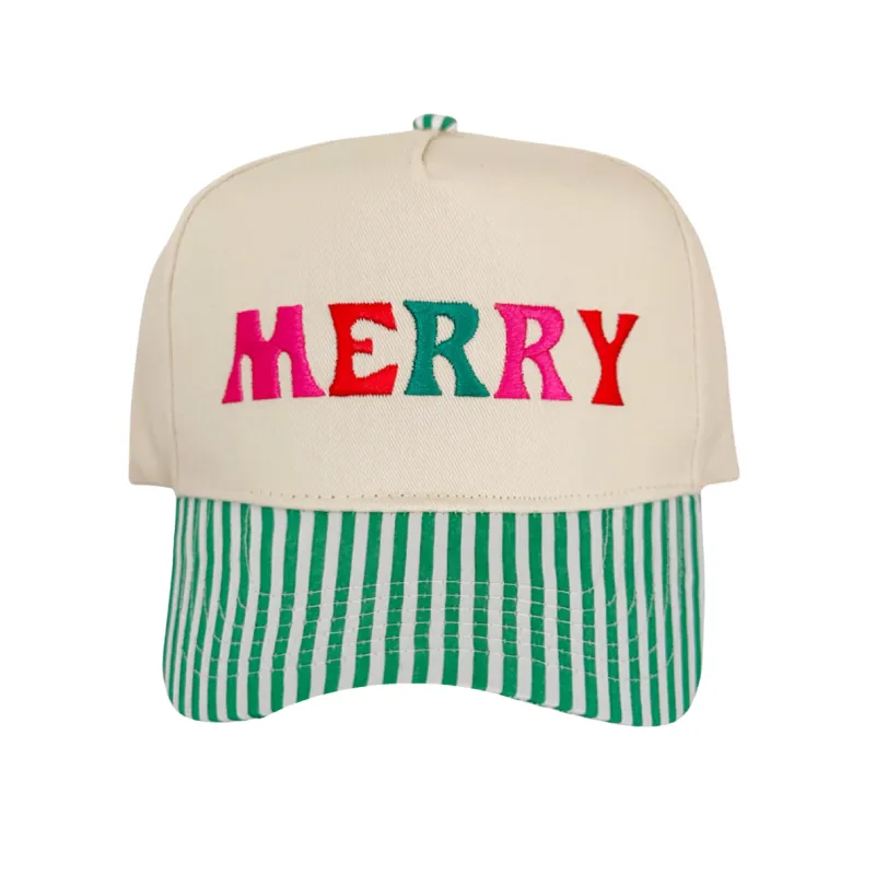 MERRY & BRIGHT ♡ embroidered striped brim hat sold by BFFS & BABES