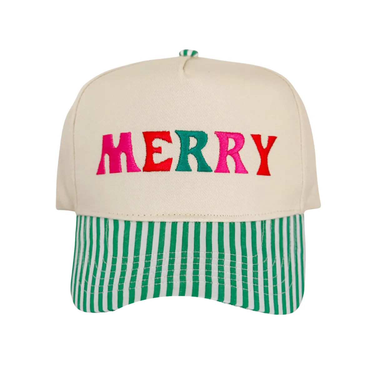 MERRY & BRIGHT ♡ embroidered striped brim hat sold by BFFS & BABES