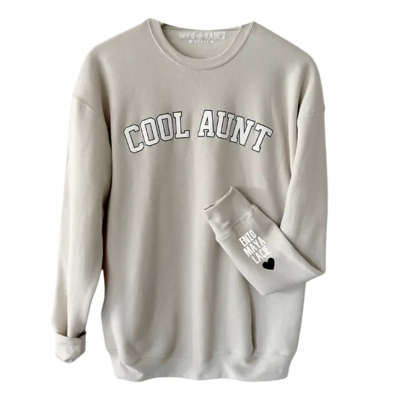 [IN STOCK] LOVE ON THE CUFF ♡ beige cool aunt sweatshirt with personalized cuff sold by BFFS & BABES