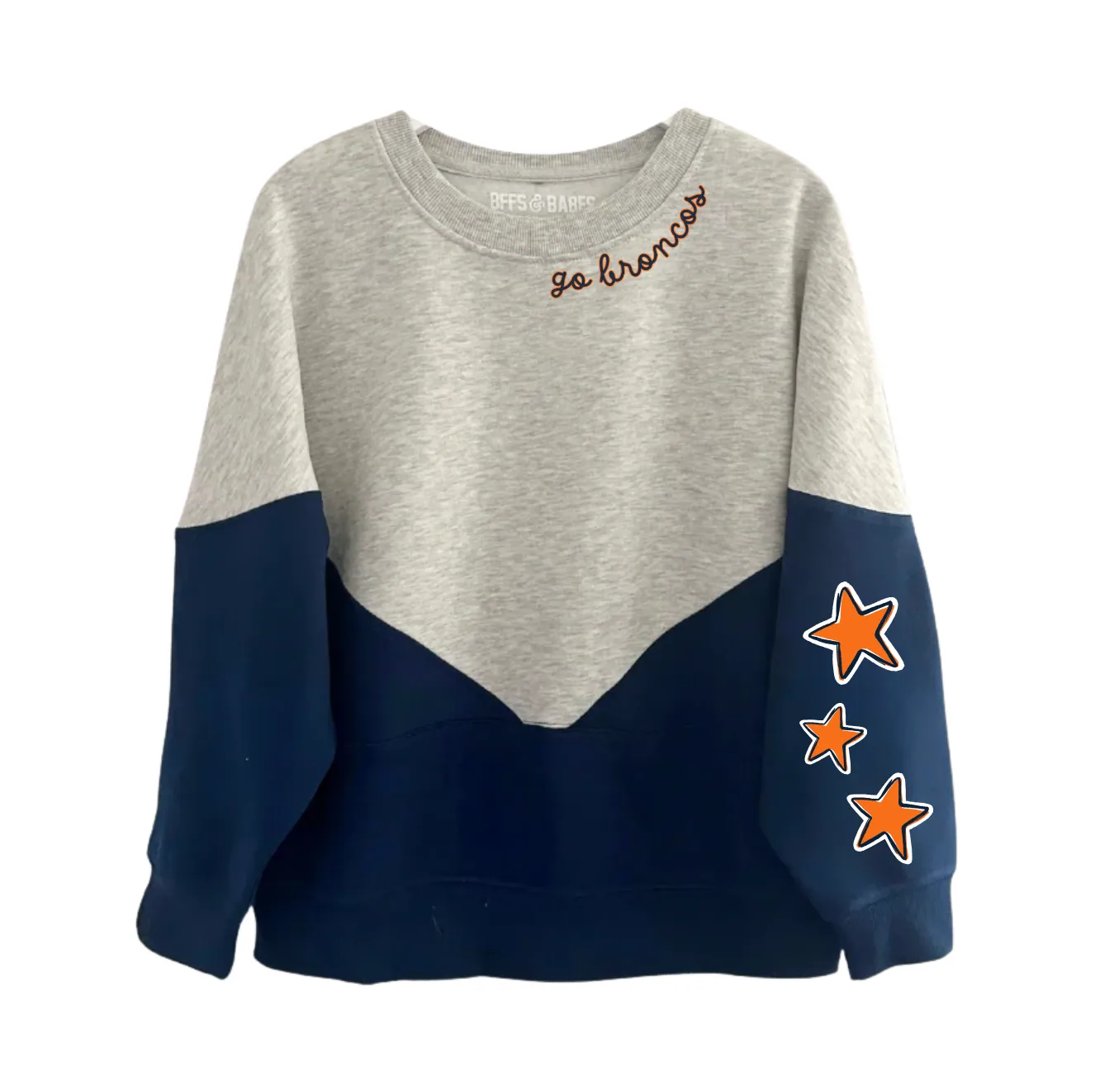 GO BRONCOS ♡ colorblock drop shoulder sweatshirt sold by BFFS & BABES