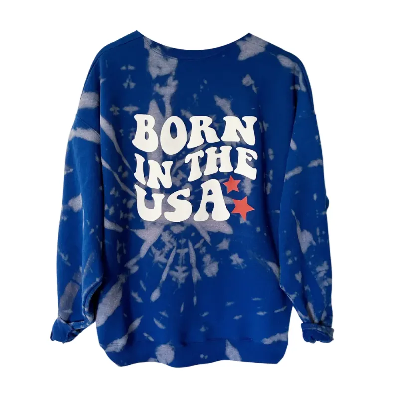 BORN IN THE USA ♡ blue tie-dye sweatshirt sold by BFFS & BABES