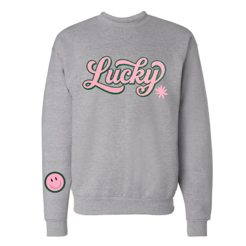 LUCKY ICONS ♡ gray graphic sweatshirt made by BFFS & BABES