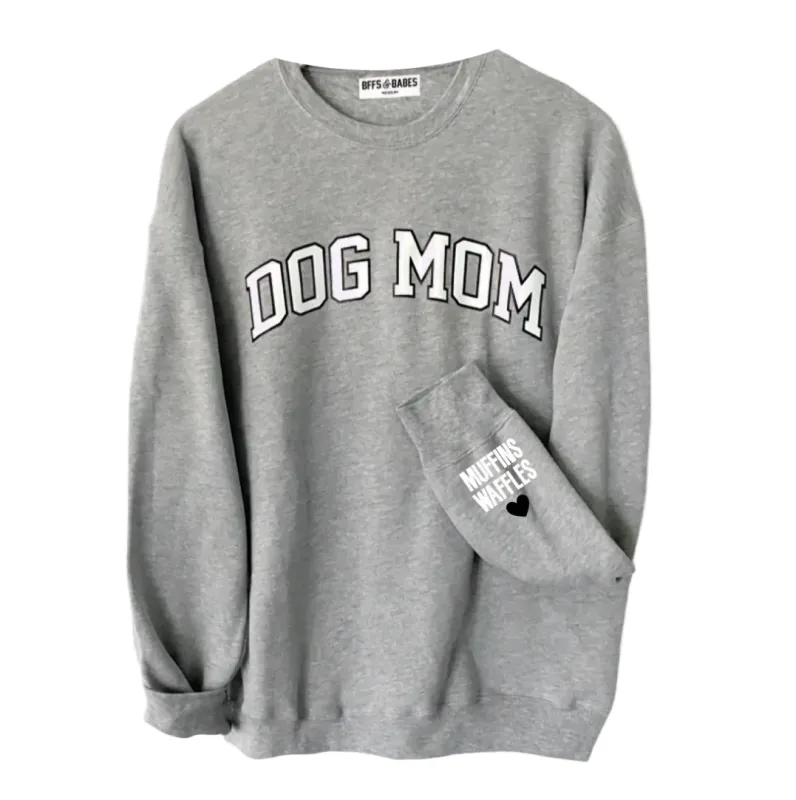 [IN STOCK] LOVE ON THE CUFF ♡ static gray dog mom sweatshirt with personalized cuff made by BFFS & BABES