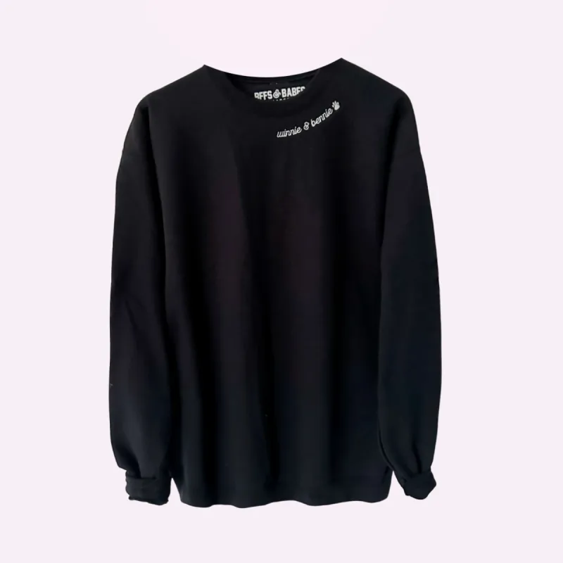 PAW STITCH ♡ black custom embroidered sweatshirt with paw print made by BFFS & BABES