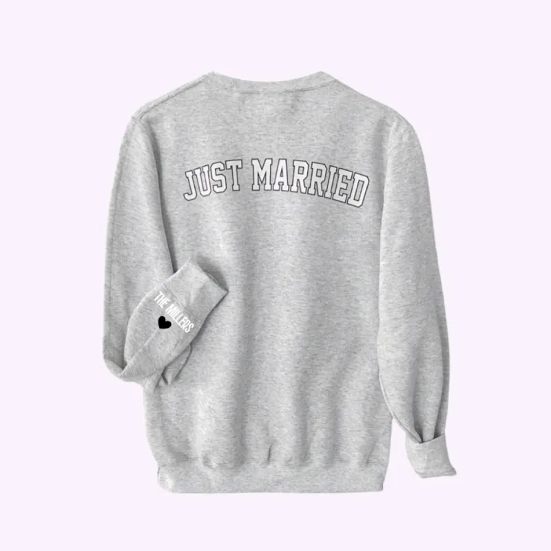 LOVE ON THE CUFF ♡ gray just married sweatshirt with personalized cuff made by BFFS & BABES