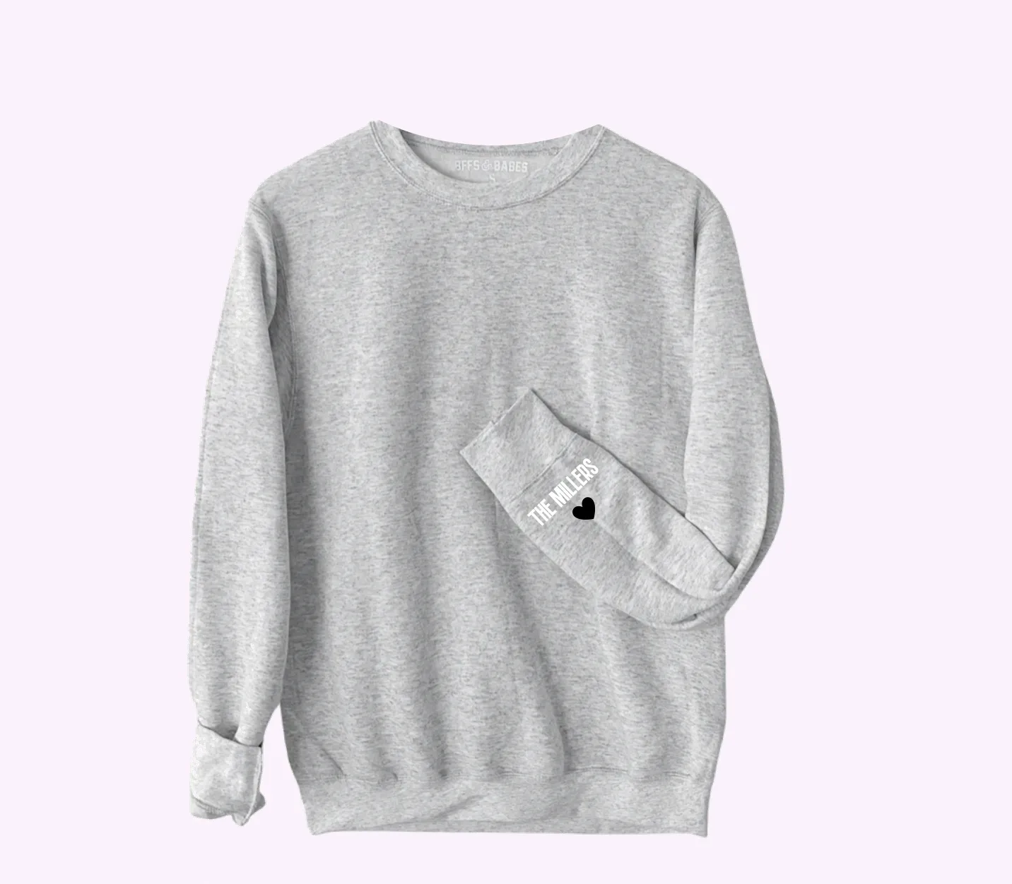 LOVE ON THE CUFF ♡ gray just married sweatshirt with personalized cuff sold by BFFS & BABES product image thumbnail 2