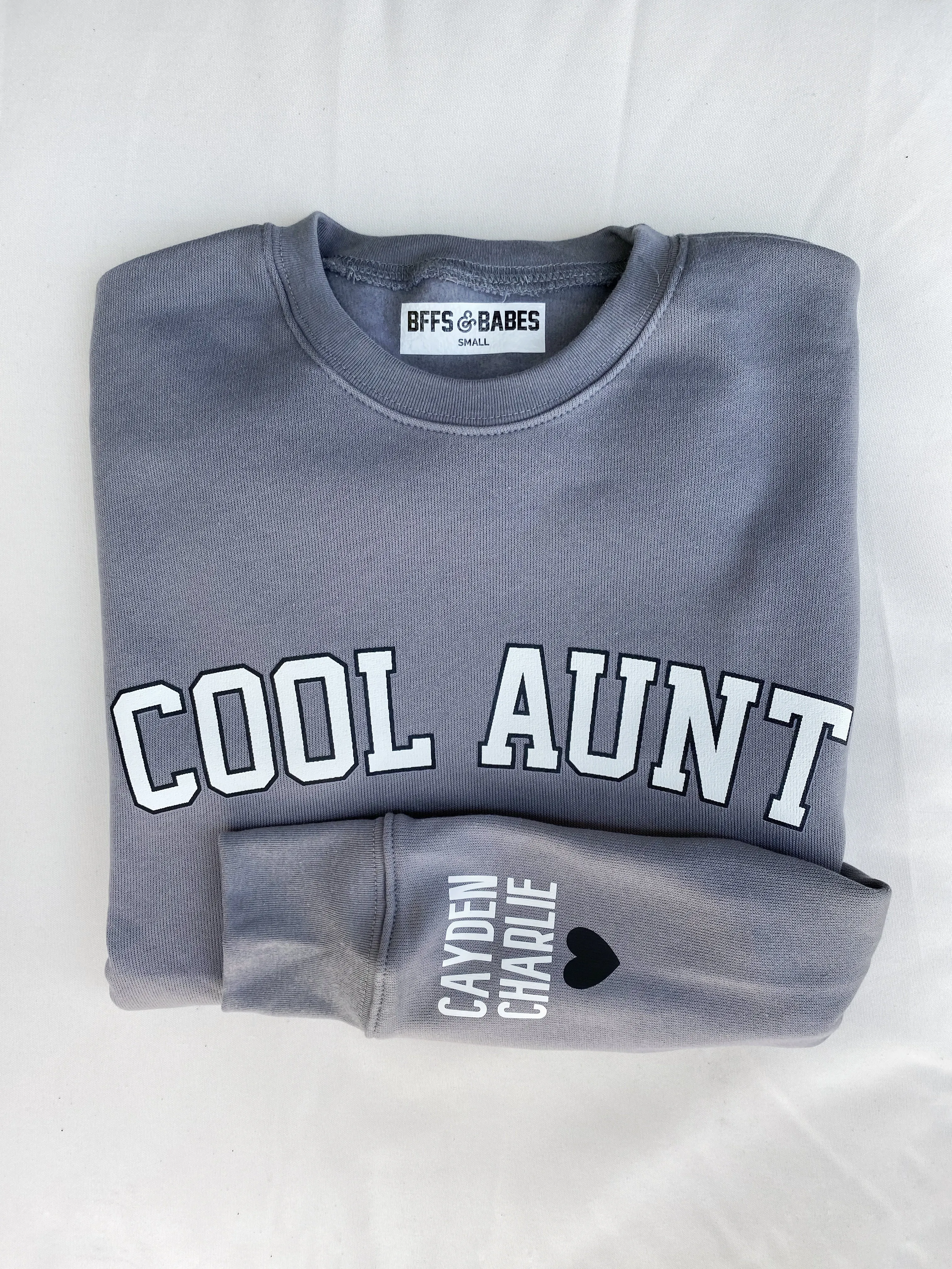 LOVE ON THE CUFF ♡ stormy cool aunt sweatshirt with personalized cuff sold by BFFS & BABES product image thumbnail 3