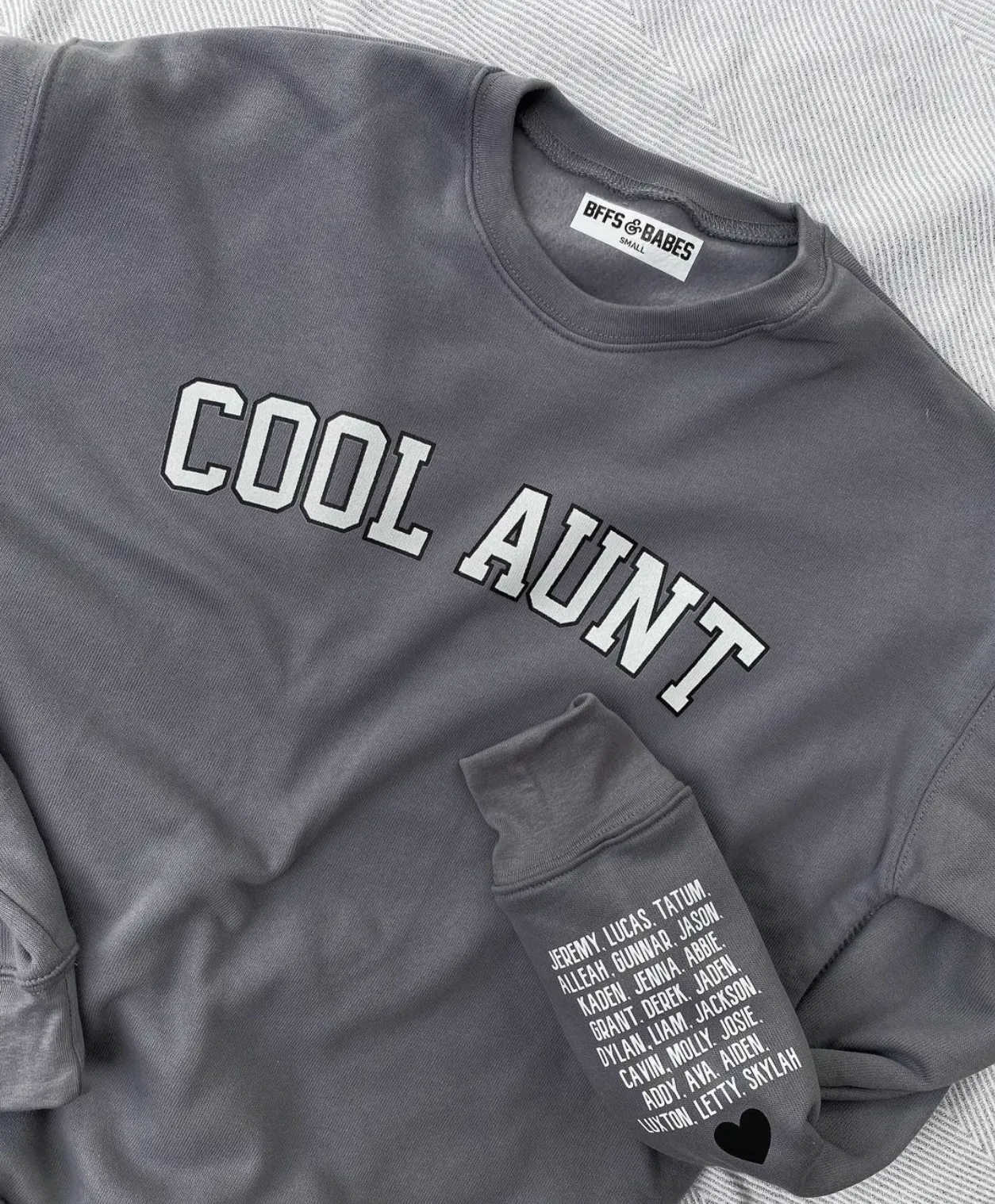 LOVE ON THE CUFF ♡ stormy cool aunt sweatshirt with personalized cuff sold by BFFS & BABES product image thumbnail 4