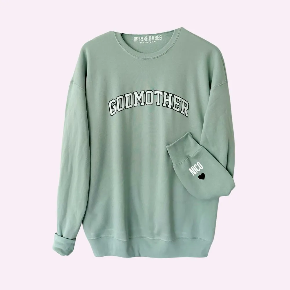 LOVE ON THE CUFF ♡ seafoam godmother sweatshirt with personalized cuff sold by BFFS & BABES
