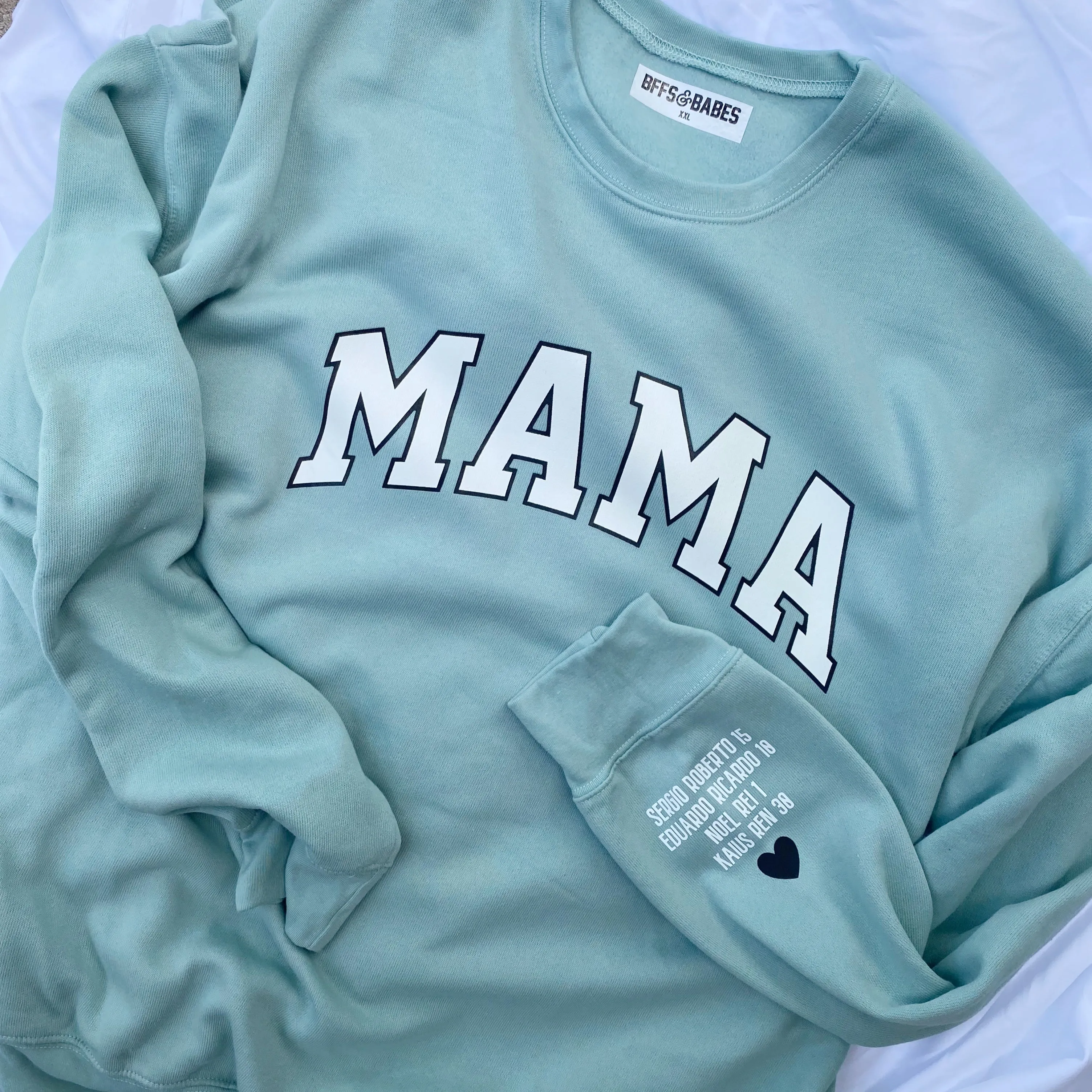 LOVE ON THE CUFF ♡ seafoam mama sweatshirt with personalized cuff sold by BFFS & BABES product image thumbnail 3