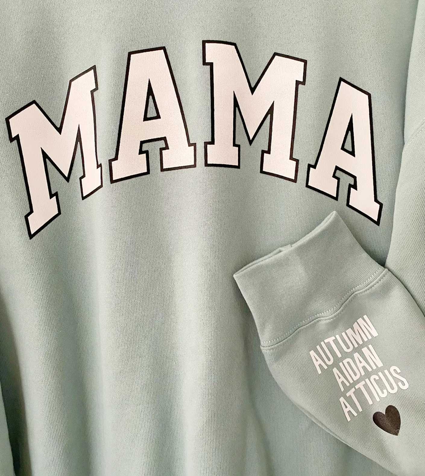 LOVE ON THE CUFF ♡ seafoam mama sweatshirt with personalized cuff sold by BFFS & BABES product image thumbnail 2