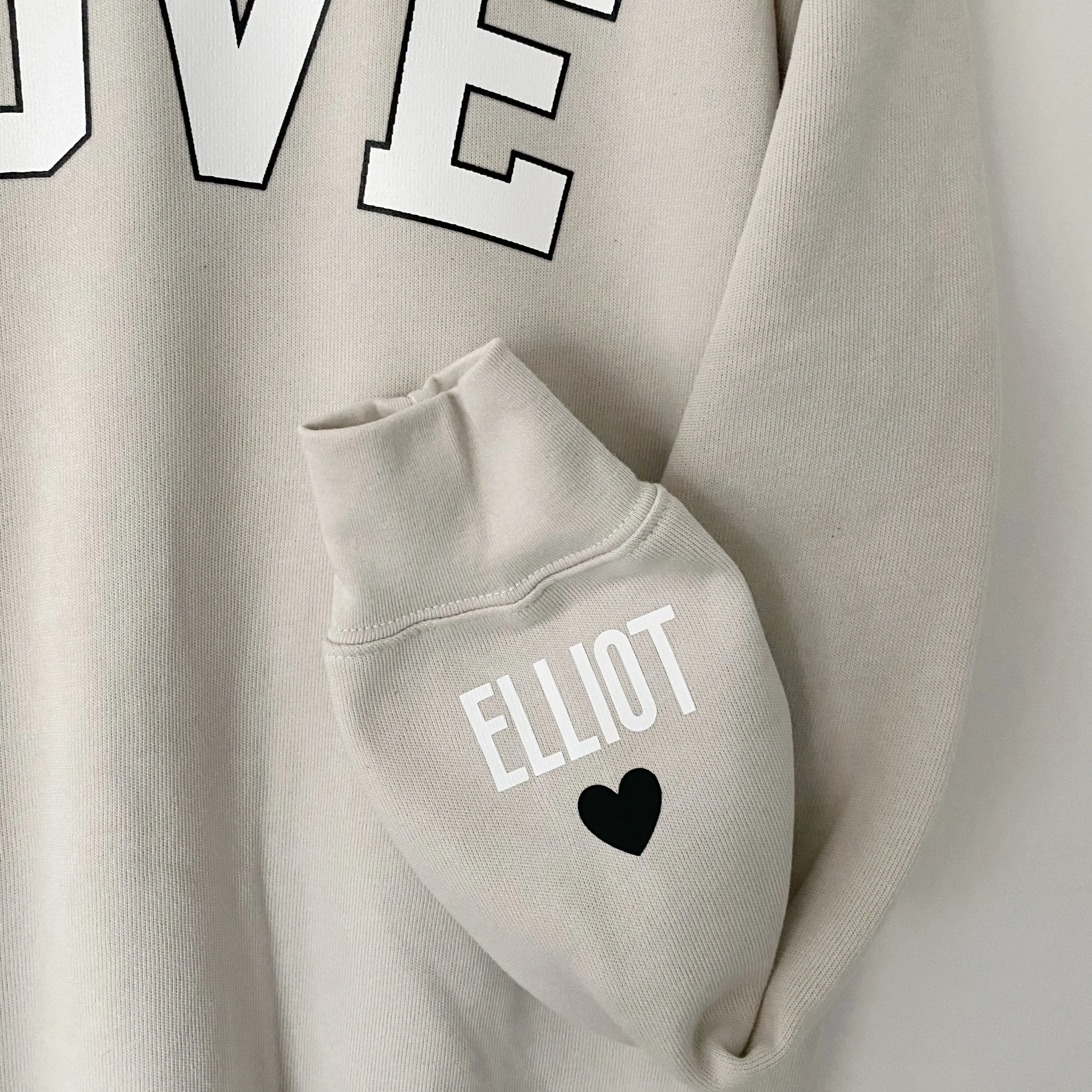 LOVE ON THE CUFF ♡ neutral love sweatshirt with personalized cuff sold by BFFS & BABES product image thumbnail 2
