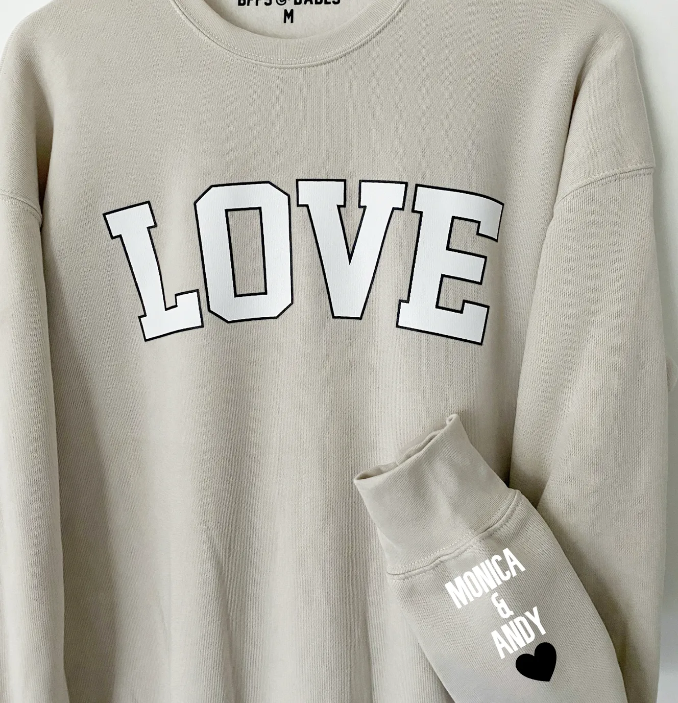 LOVE ON THE CUFF ♡ neutral love sweatshirt with personalized cuff sold by BFFS & BABES product image thumbnail 3