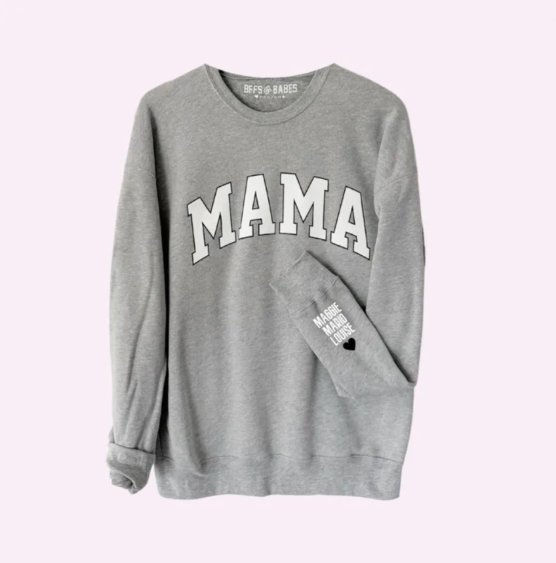 LOVE ON THE CUFF ♡ static gray mama sweatshirt with personalized cuff sold by BFFS & BABES