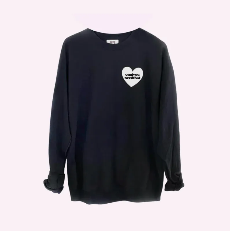 OMGYouNeedThat SWEATSHIRT ♡ heart sweatshirt in black/white sold by BFFS & BABES