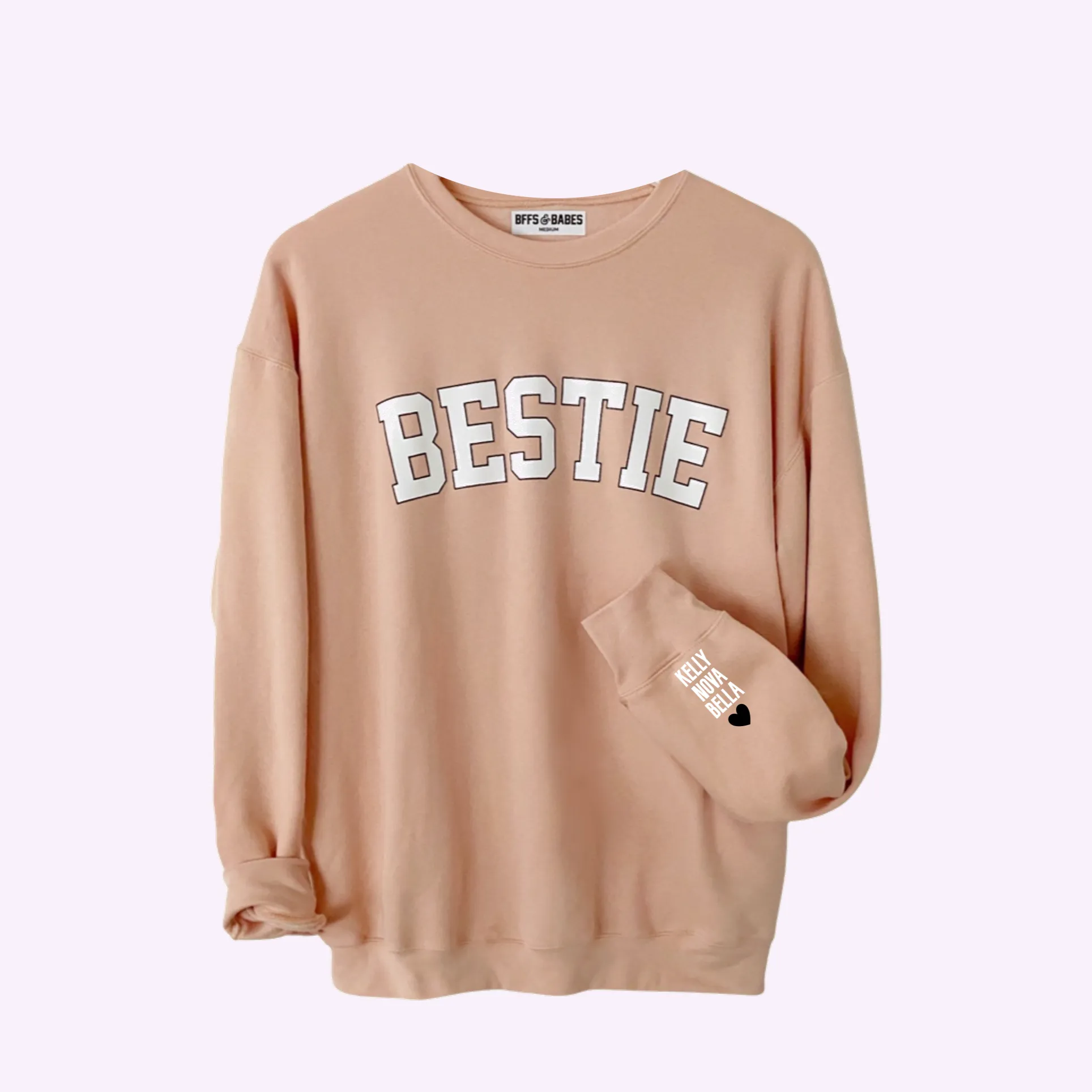 LOVE ON THE CUFF ♡ blush bestie sweatshirt with personalized cuff sold by BFFS & BABES