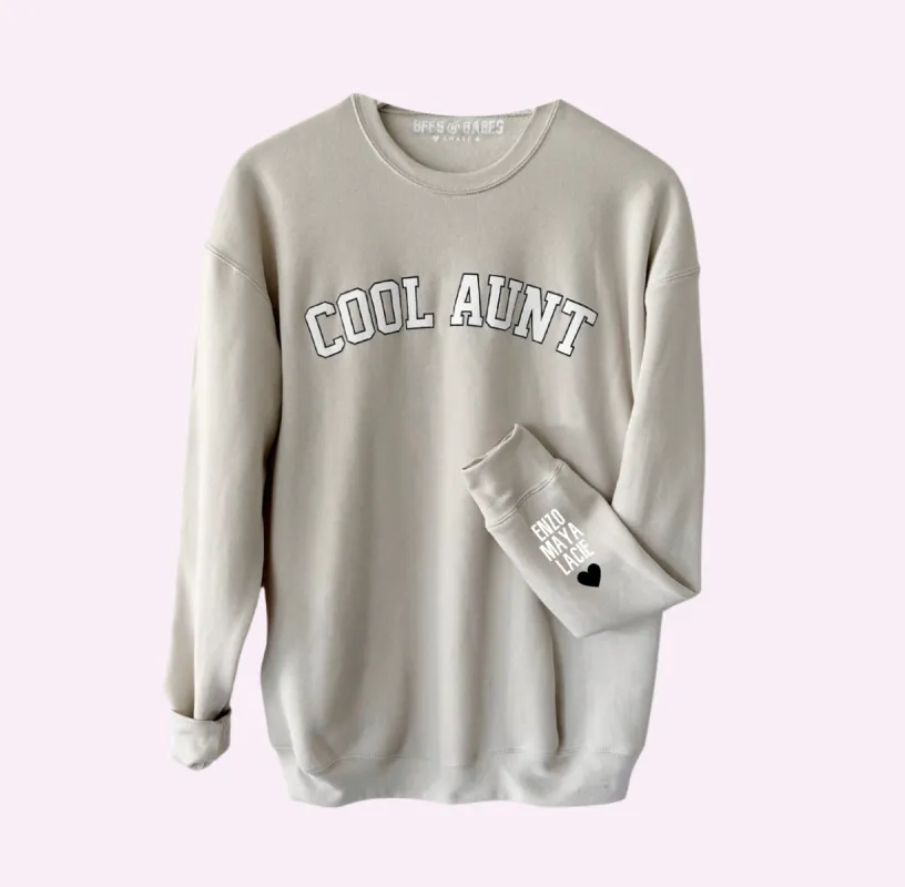 LOVE ON THE CUFF ♡ beige cool aunt sweatshirt with personalized cuff sold by BFFS & BABES