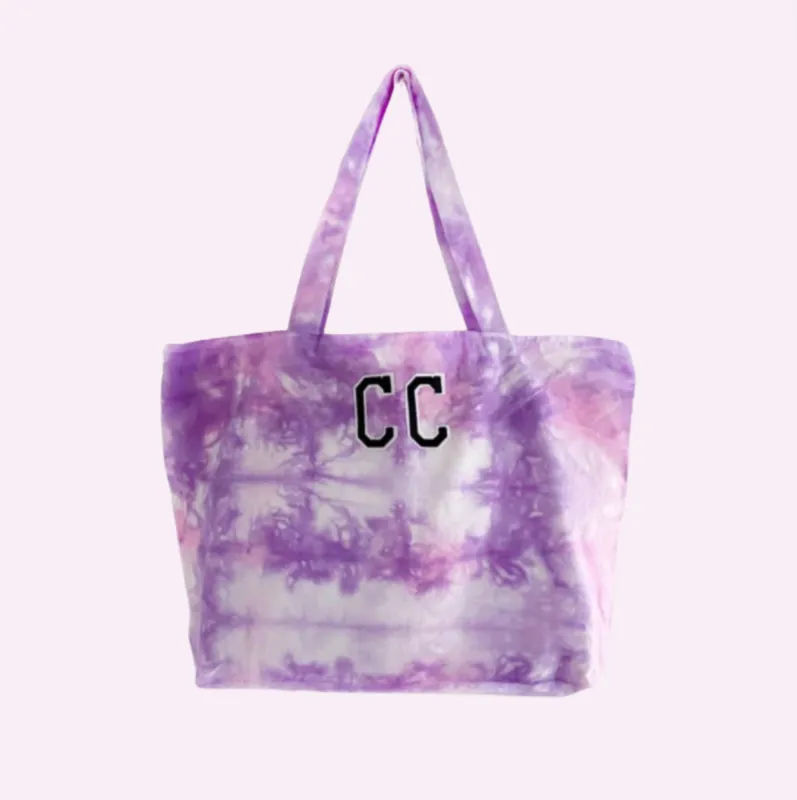 GIRLS TRIP ♡ purple & pink shibori tote with patches sold by BFFS & BABES