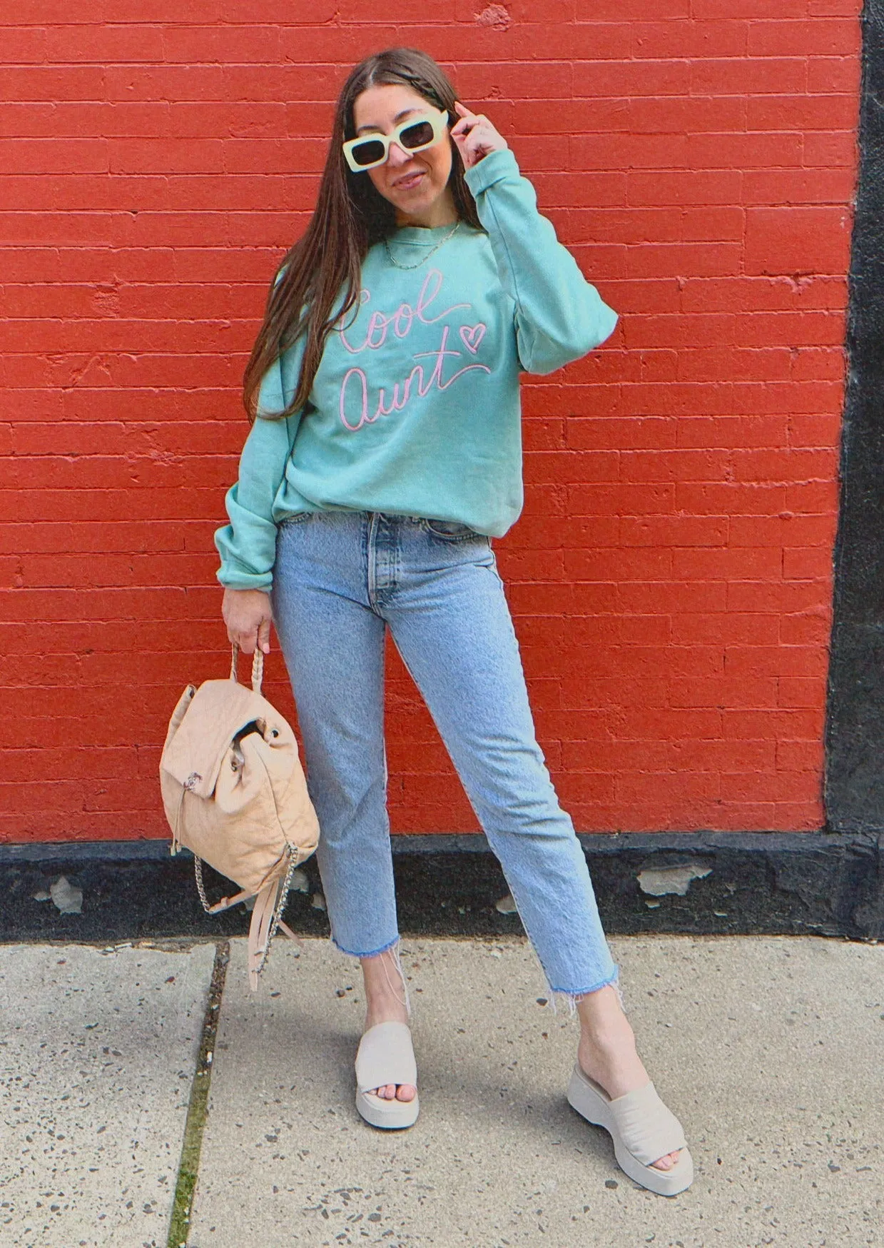 ULTRA COOL AUNT ♡ mint embroidered cool aunt sweatshirt sold by BFFS & BABES product image thumbnail 2