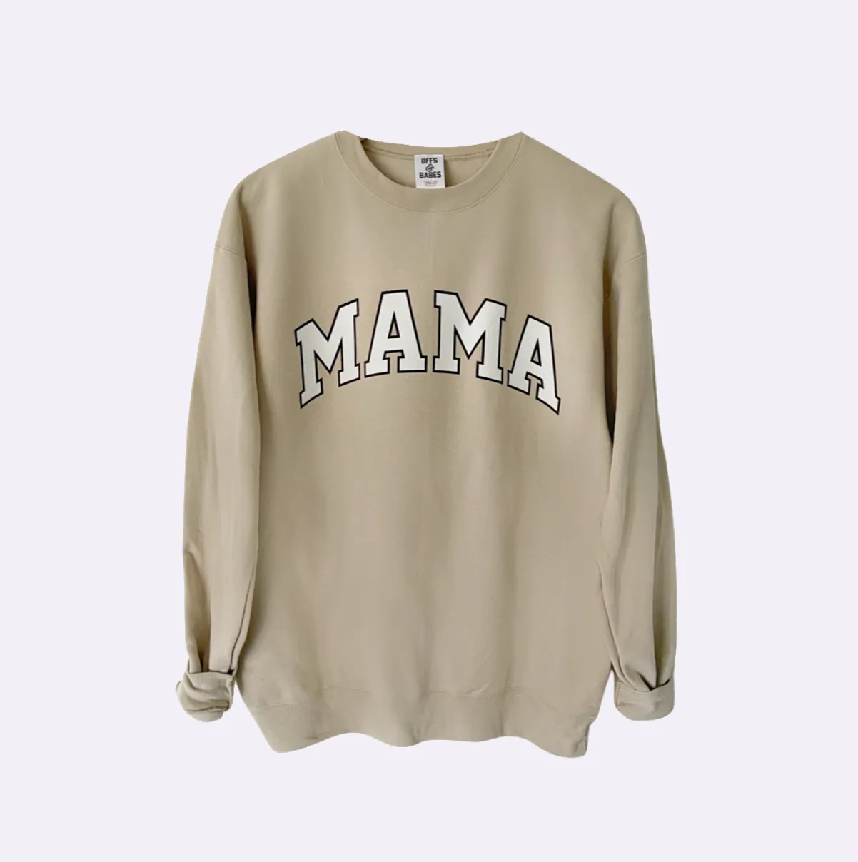COLLEGIATE MAMA ♡ beige printed mama sweatshirt sold by BFFS & BABES