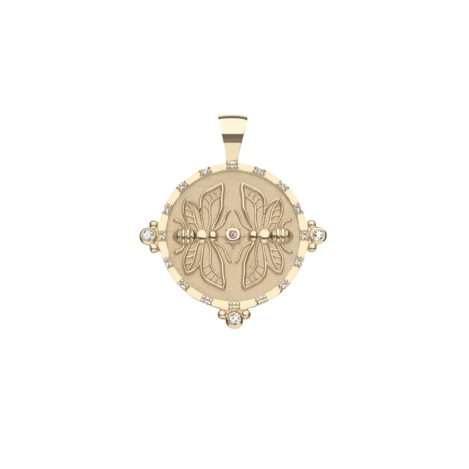 Sisters Forever JW Small Embellished Pendant Coin in 14k sold by Jane Win